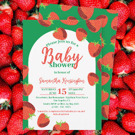 Invitación Encantadoras fresas rojas en el Baby Shower verde