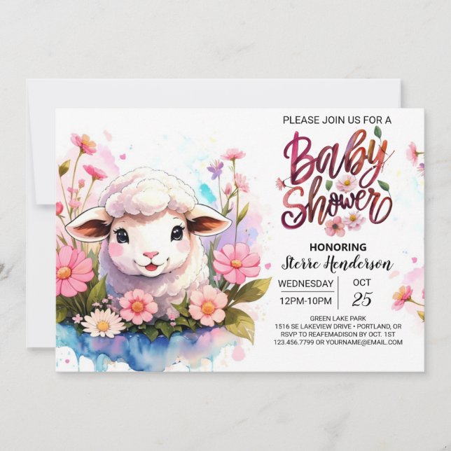 Invitación Encantadores amigos de Farmyard Chica Rosa Baby Sh (Anverso)