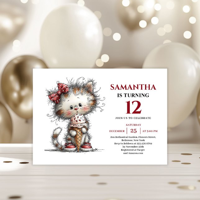 Invitación Encantadores animales caprichosos gato cumpleaños  (Delightful whimsical animals print kids birthday invitation

)