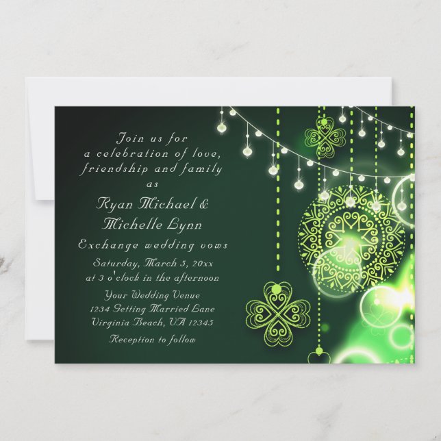 Invitación Encantadores Clovers celtas y luces Boda irlandés (Anverso)
