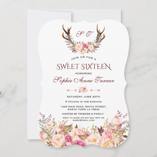 Invitación Encantadores florales de Rubor rosa Charm Monogram (Anverso)