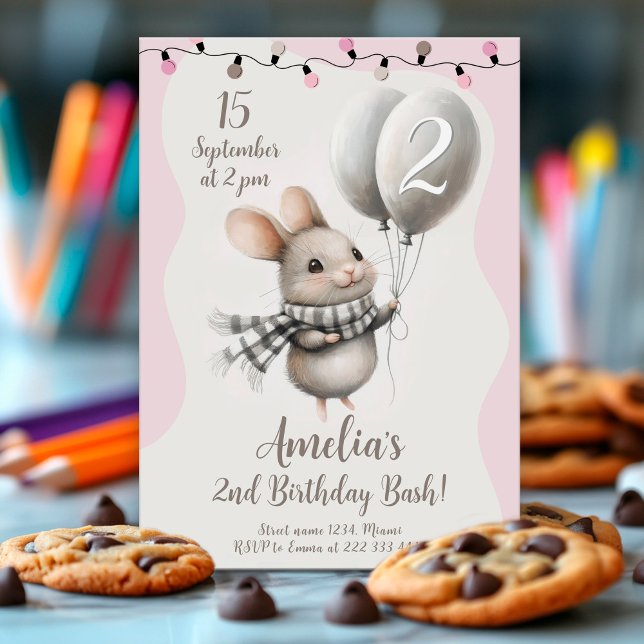 Invitación Encantadores globos de ratón Fiesta de segundo cum (Subido por el creador)