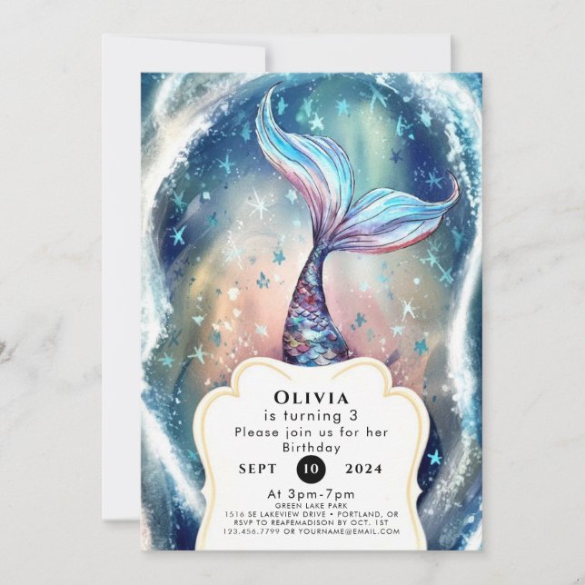 Invitación Encantados bajo el cumpleaños de la sirena marina (Anverso)