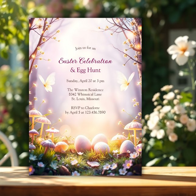 Invitación Encantados y extravagantes niños cazadores de huev (Whimsical Enchanted Forest  Spring Party Easter Celebration & Egg Hunt Invitation)