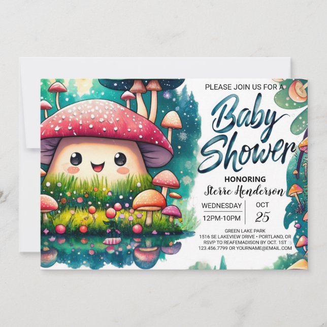 Invitación Encantamiento acuarela Mushroom Magic Baby Shower (Anverso)