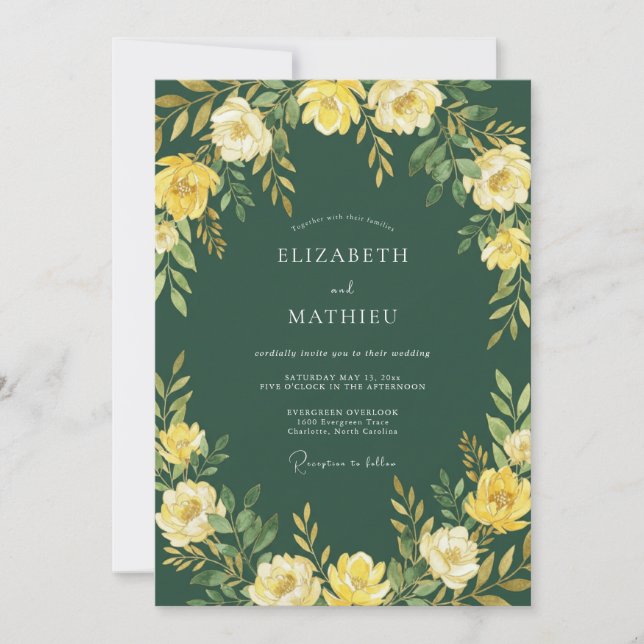 Invitación Encantamiento de Boda de Floración Amarilla (Anverso)