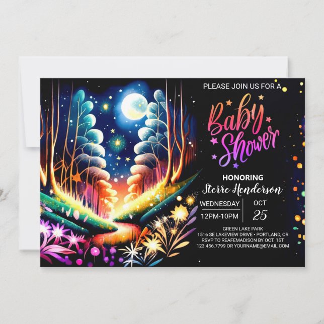 Invitación Encantamiento de luciérnagas en Woodland Baby Show (Anverso)
