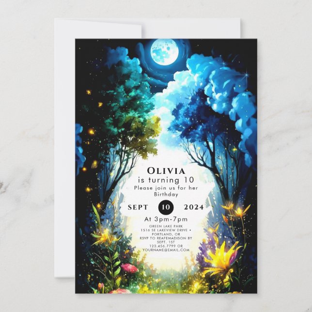 Invitación Encantamiento espumoso Cumpleaños de Woodland (Anverso)