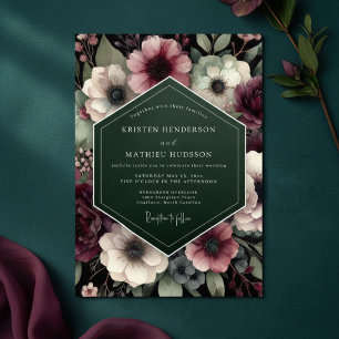 Invitación Encantamiento Floral de Ciruela Profunda para Boda