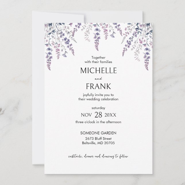 Invitación Encantando los sueños de Lilac: Boho Floral Boda (Anverso)