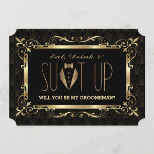 Invitación Encanto Aullador 20s Dorado Art Deco Sé mi padrino