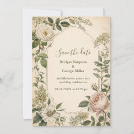 Invitación Encanto Botánico de Boda Rosa Vintage 