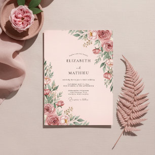 Invitación Encanto Botánico de Rosa para Boda