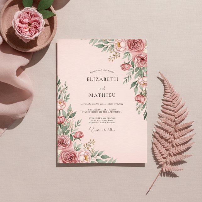 Invitación Encanto Botánico de Rosa para Boda (Subido por el creador)