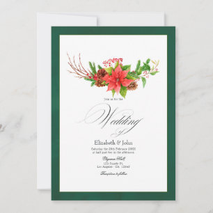 Invitación Encanto de boda de Navidad con poinsettia y pino