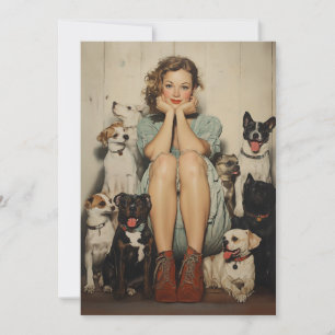 Invitación Encanto de cosecha = Joven rodeada de perros