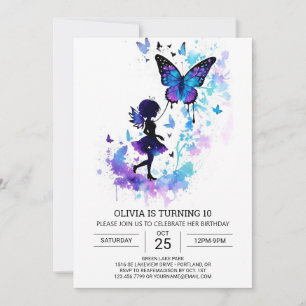 Invitación Encanto de cumpleaños de hadas de mariposa digital