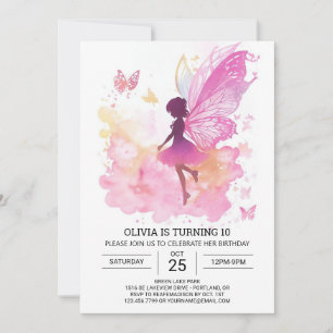 Invitación Encanto de cumpleaños de hadas de mariposa digital