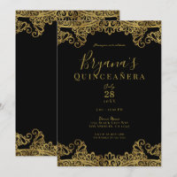 Encanto de Encaje Negro y Dorado Fiesta de Quincea