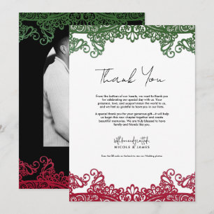 Invitación Encanto de Fiesta Elegante de Encaje Verde y Rojo 
