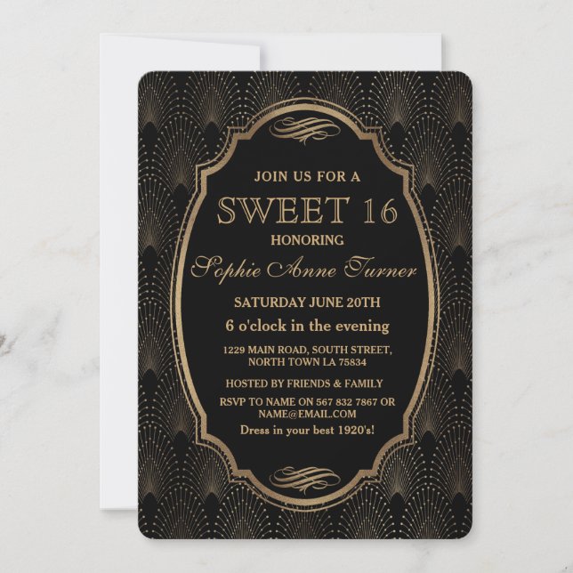 Invitación Encanto de los años 20 Gran Gatsby Art Deco Sweet  (Anverso)