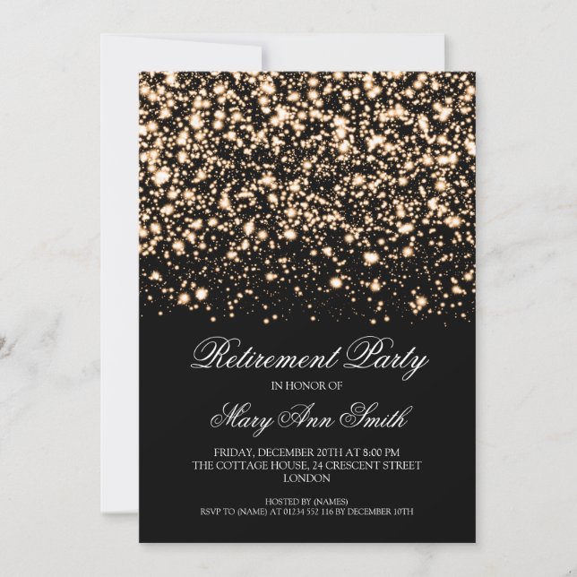 Invitación Encanto de medianoche de retiro del oro elegante (Anverso)