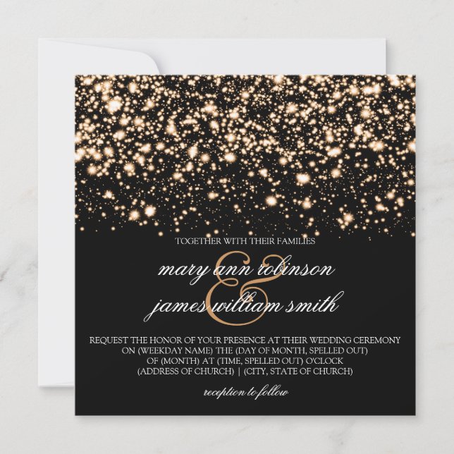 Invitación Encanto de medianoche del oro elegante de la boda (Anverso)