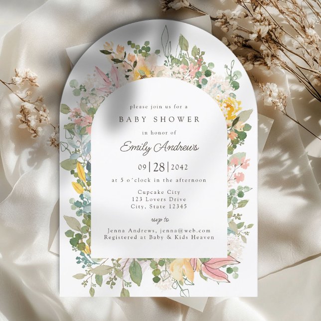 Invitación Encanto del Jardín de Flores Silvestres | Invitaci (Wildflower Garden Charm | Arch Baby Shower Invitation)