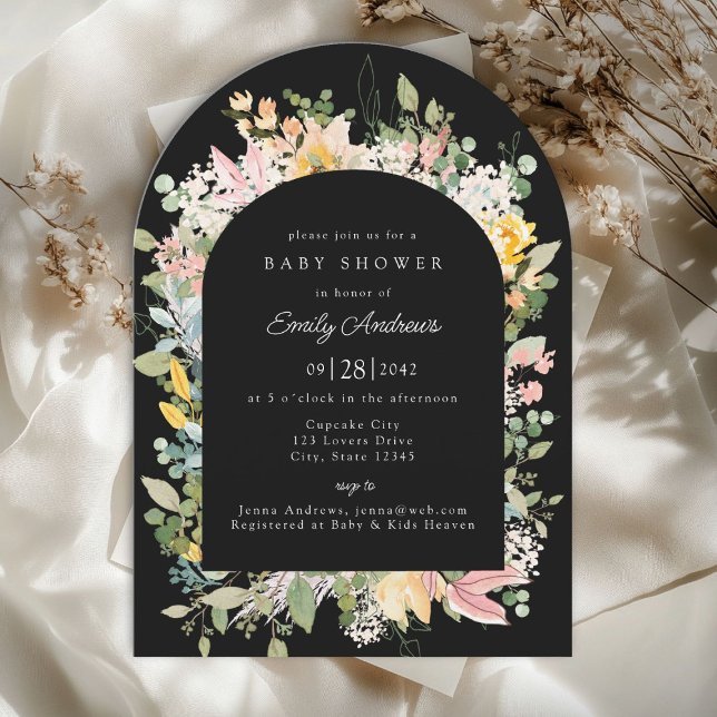 Invitación Encanto del Jardín de Flores Silvestres | Invitaci (Wildflower Garden Charm | Arch Baby Shower Invitation)