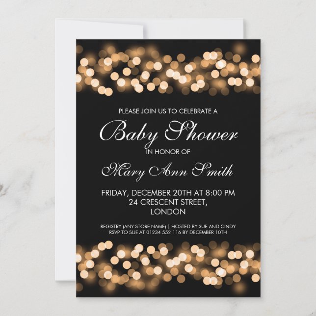 Invitación Encanto elegante de Hollywood del oro de Baby (Anverso)