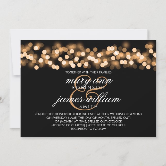 Invitación Encanto elegante de Hollywood del oro de la boda (Anverso)
