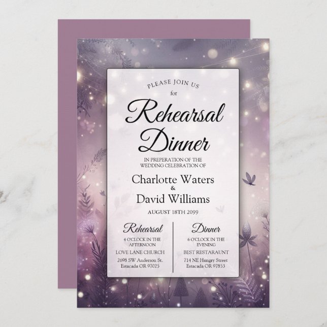 Invitación Encanto estrellado en una cena de ensayo en flor (Anverso / Reverso)