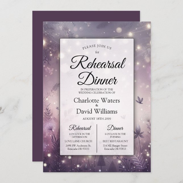 Invitación Encanto estrellado en una cena de ensayo en flor (Anverso / Reverso)