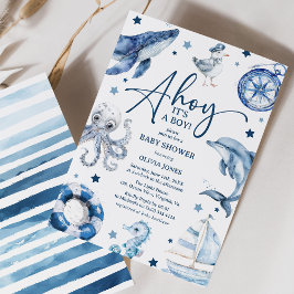 Invitación Encanto Náutico: Ahoy es el Baby Shower de un chic