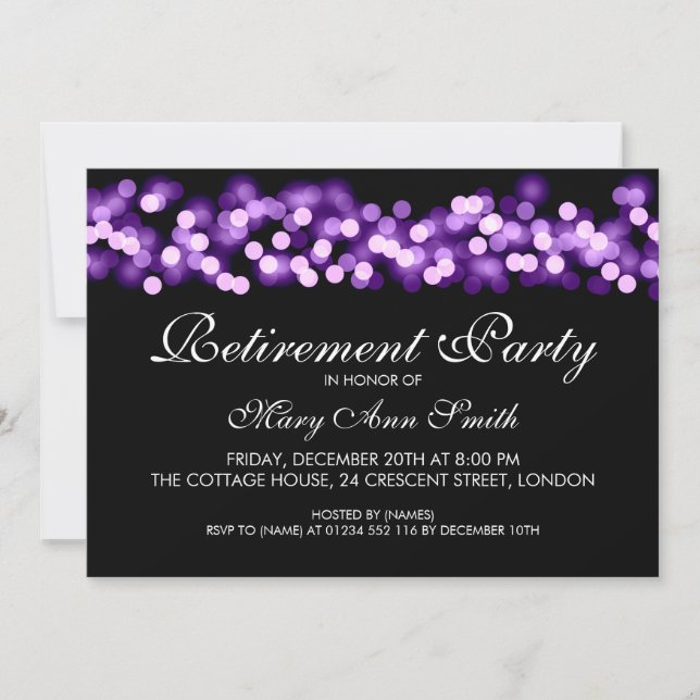 Invitación Encanto púrpura elegante de Hollywood del fiesta (Anverso)