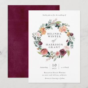 Invitación Encanto ruso Borgoña Rubor Boda de guerra floral