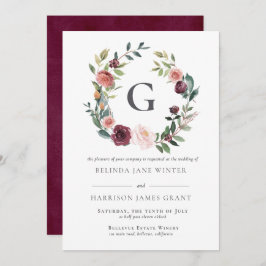 Invitación Encanto rústico Borgoña Boda de guirnalda floral r