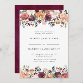 Invitación Encanto rústico Borgoña Rubor Boda floral rosa