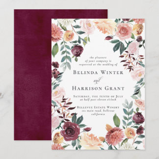 Invitación Encanto rústico Burgundy Rubor Floral Garden Weddi