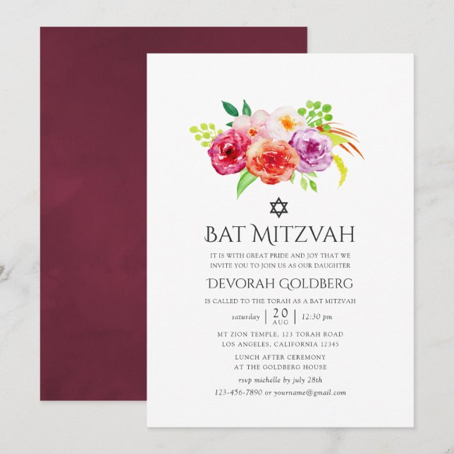Invitación Encanto Rústico Vintage Bat Mitzvah (Anverso / Reverso)