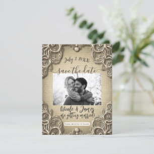 Invitación Encanto Sureño Vintage Arpillera Encaje Salva la F
