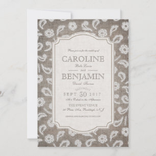 Invitación Encanto y bodas rústicas y elegantes en burlap