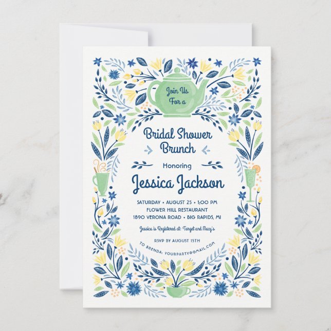 Invitación Encantoso Brunch / Té de Despedida de Soltera (Anverso)