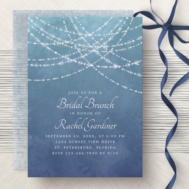 Invitación Encendido de cuerdas Dusty Blue Bridal Brunch (Subido por el creador)