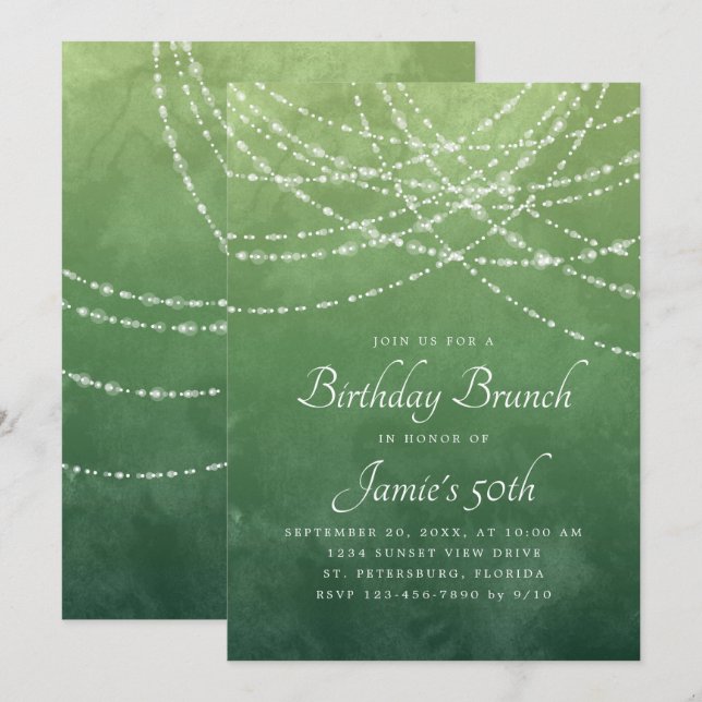 Invitación Encendido de cuerdas Sage Green Birthday Brunch (Anverso / Reverso)