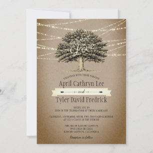 Invitación Encendido en el Boda de Amo Rustic Tree String Lig