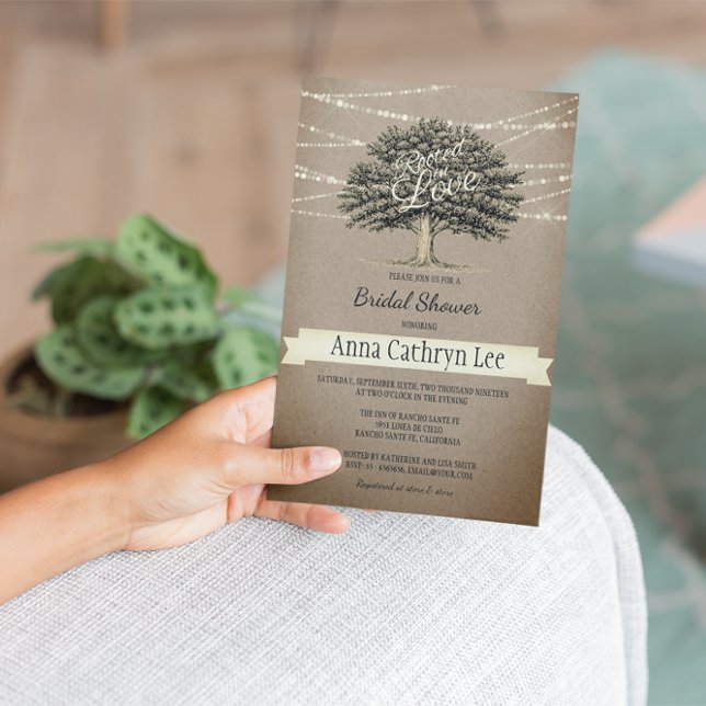 Invitación Encendido por amor, árbol rústico ilumina ducha de (Subido por el creador)