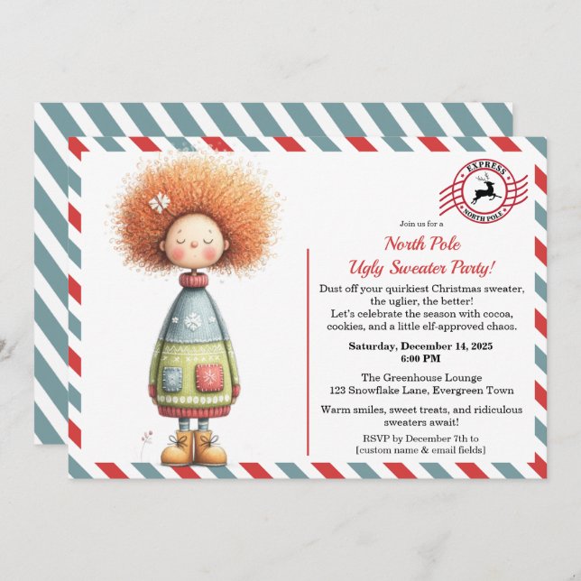 Invitación Enchanted Elf | North Pole Ugly Sweater Party  (Anverso / Reverso)