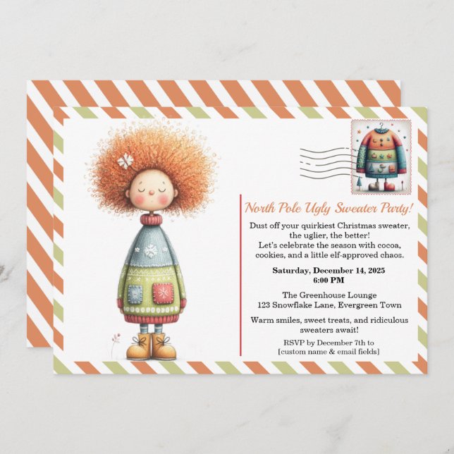 Invitación Enchanted Elf | North Pole Ugly Sweater Party  (Anverso / Reverso)