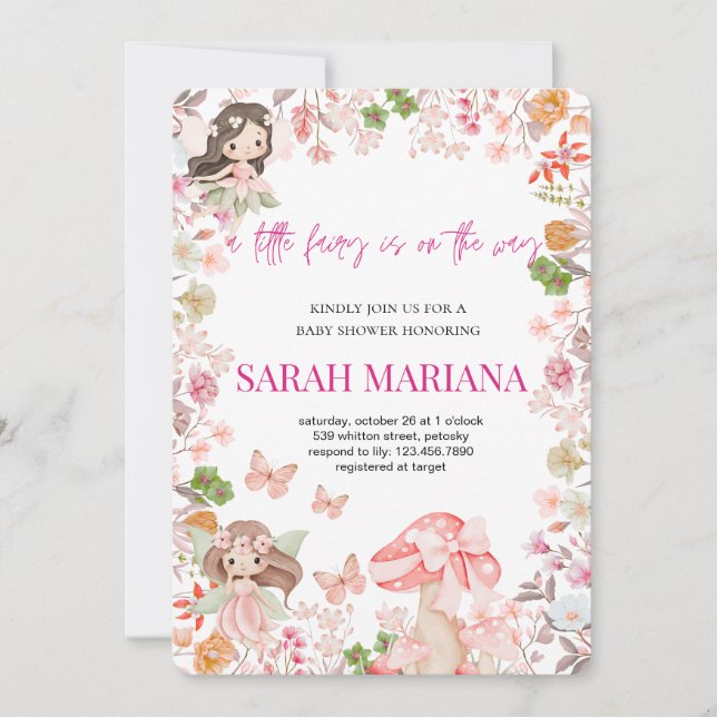 Invitación Enchanted Fairy Baby Shower  (Anverso)